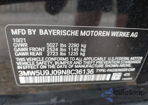 2022 BMW 3 Series M340I xDrive from USA, damaged, VIN 3MW5U9J09N8C36136